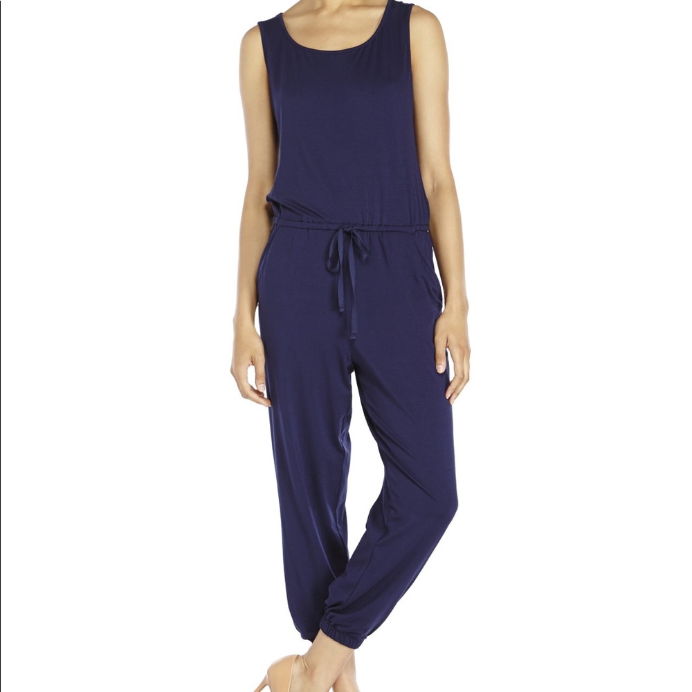 Max Studio Navy Sleeveless Drawstring Jumpsuit